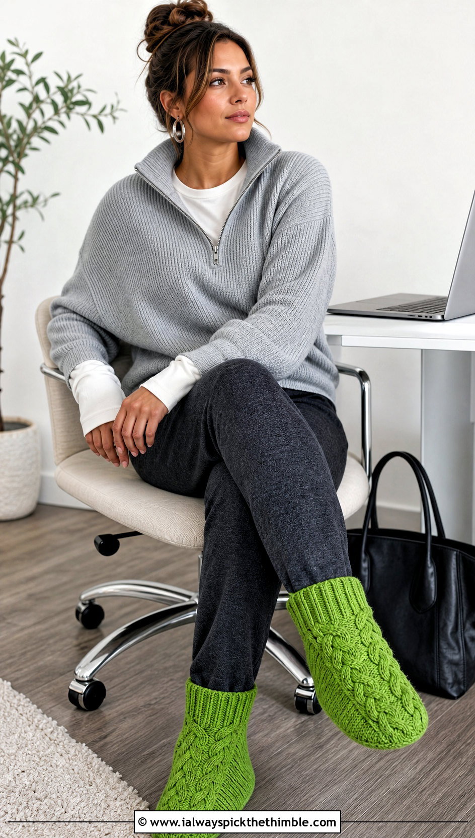 Cable Crochet Bootie Slippers With Knit Pants - 20 Easy Crocheted Slippers outfit ideas