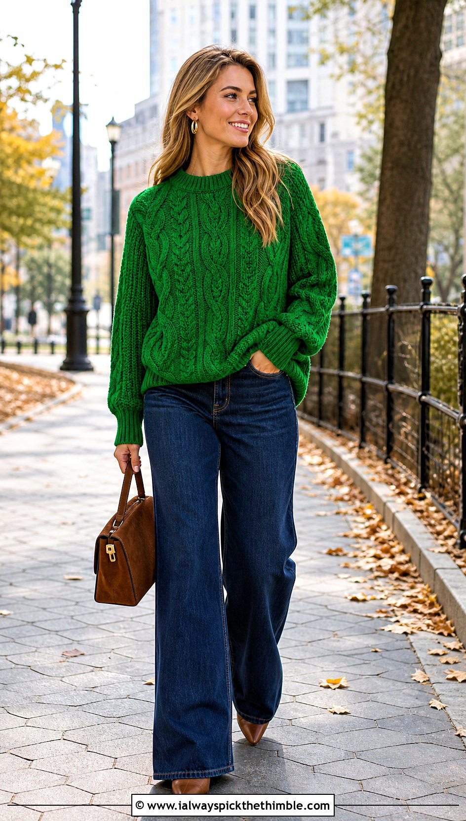 Cable Crochet Boyfriend Sweater With Wide Leg Jeans - 20 crochet boyfriend sweater outfit ideas