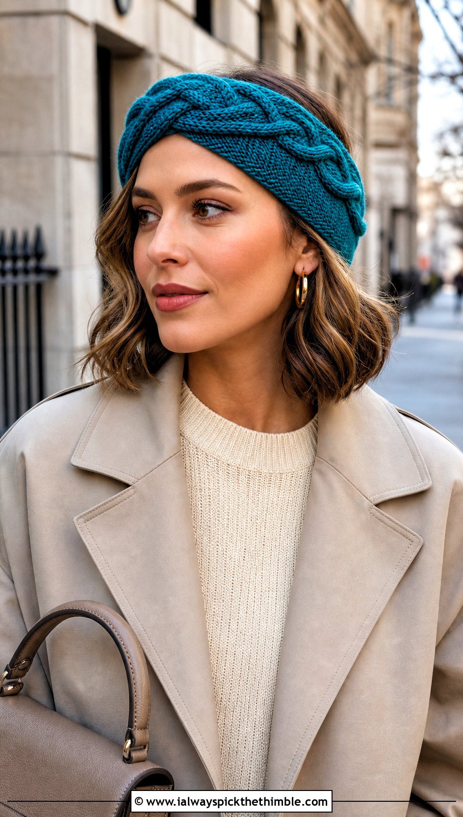 Cable Crochet Braid Headband With Trench Coat And Loafers - 20 crochet braid headband outfit ideas
