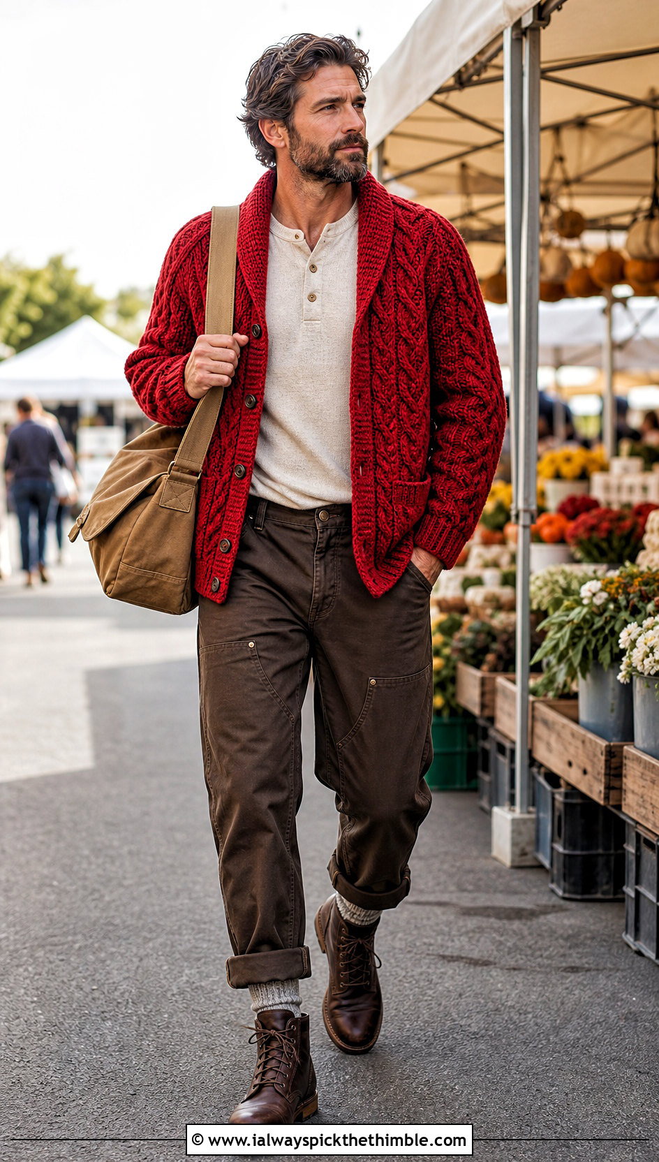 Cable Crochet Cardigan With Henley And Work Pants - 25 mens crochet cardigan outfit ideas