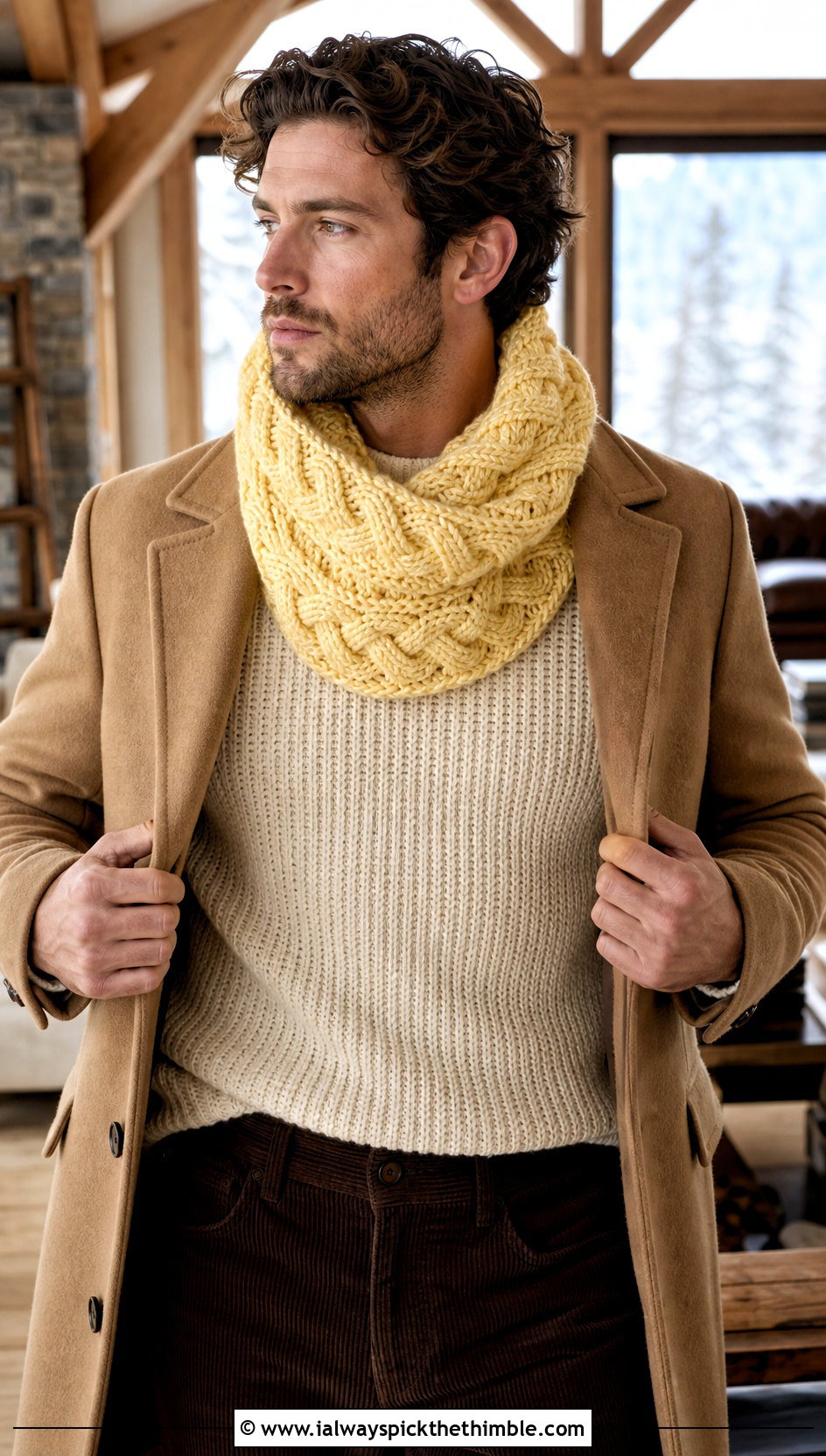 Cable Crochet Cowl With Fisherman Sweater - 20 Men Crochet Cowl outfit ideas