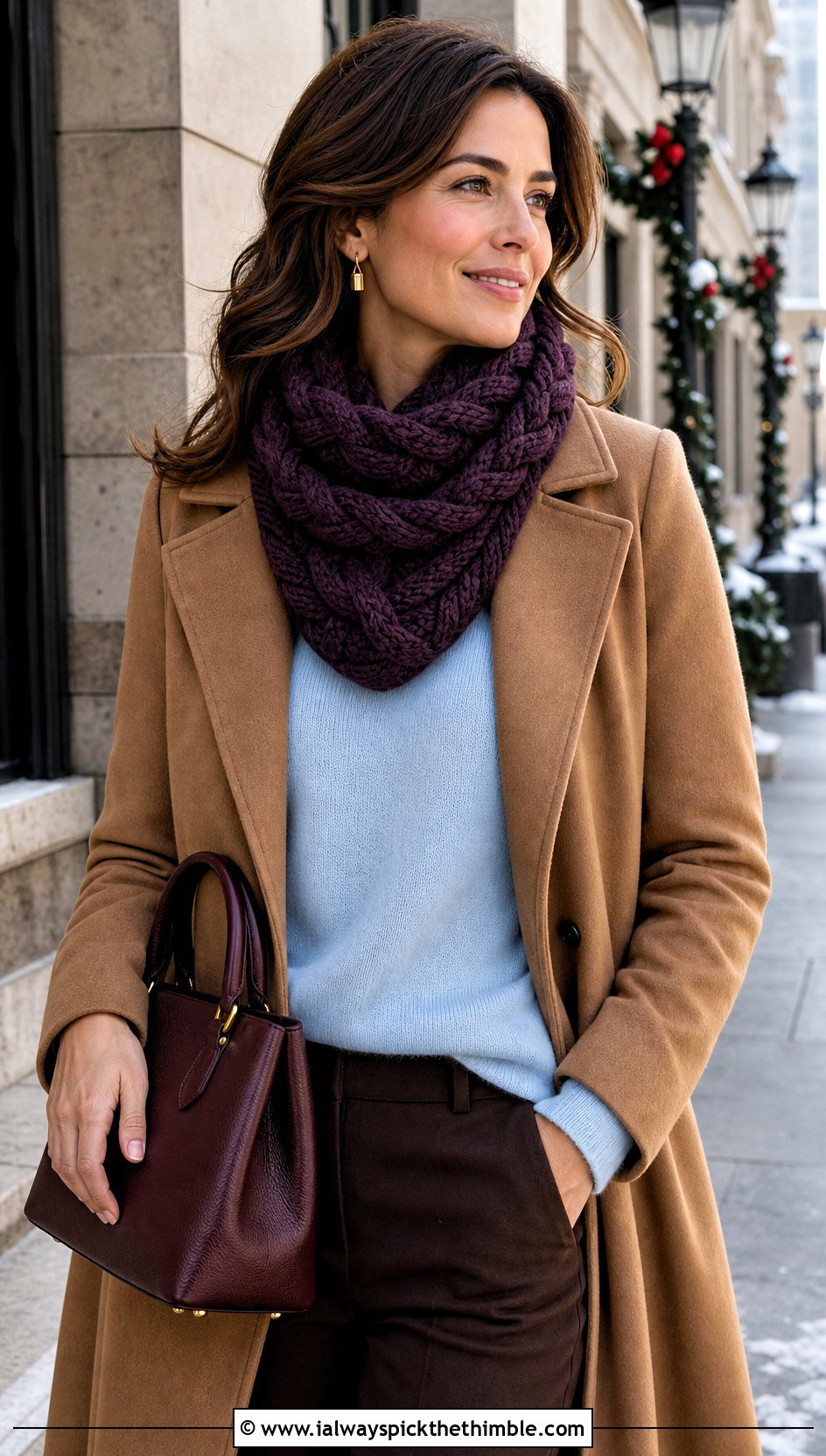 Cable Crochet Cowl With Wool Coat - 20 cowl crochet scarf outfit ideas