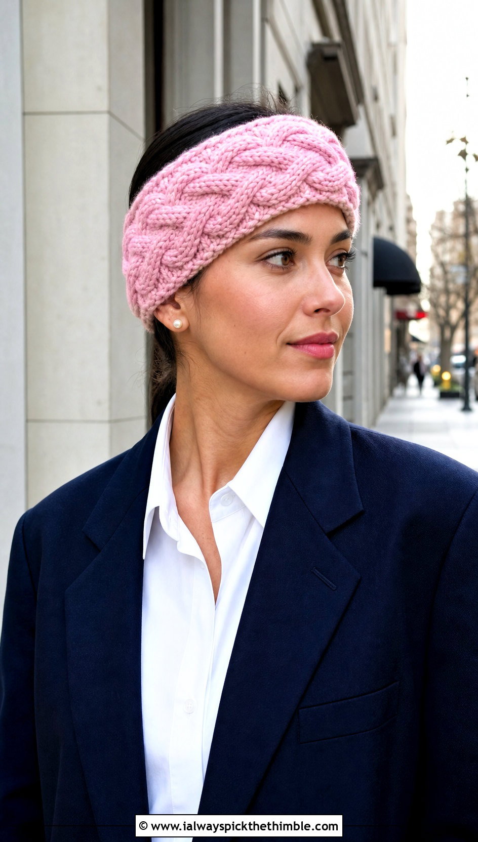 Cable Crochet Ear Warmer With Blazer And Jeans - 20 Crochet Headband Ear Warmer outfit ideas