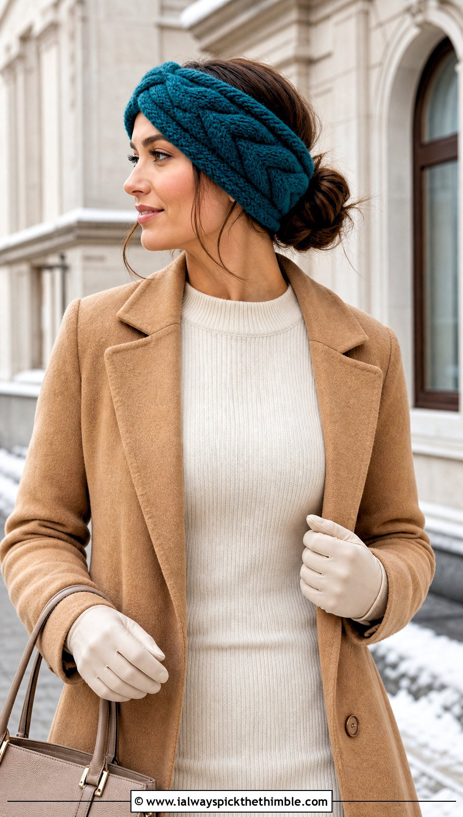 Cable Crochet Ear Warmer With Sweater Dress - 25 crochet ear warmers outfit ideas