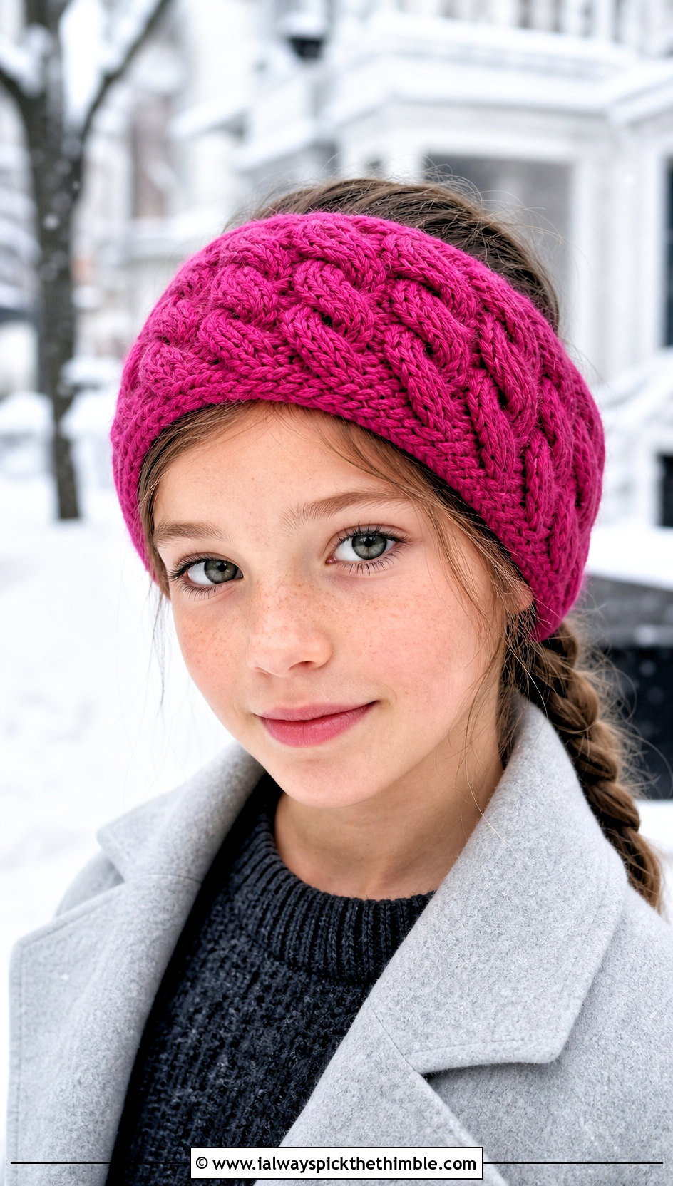 Cable Crochet Ear Warmer With Sweater Dress - 15 Childrens Crochet Headband outfit ideas