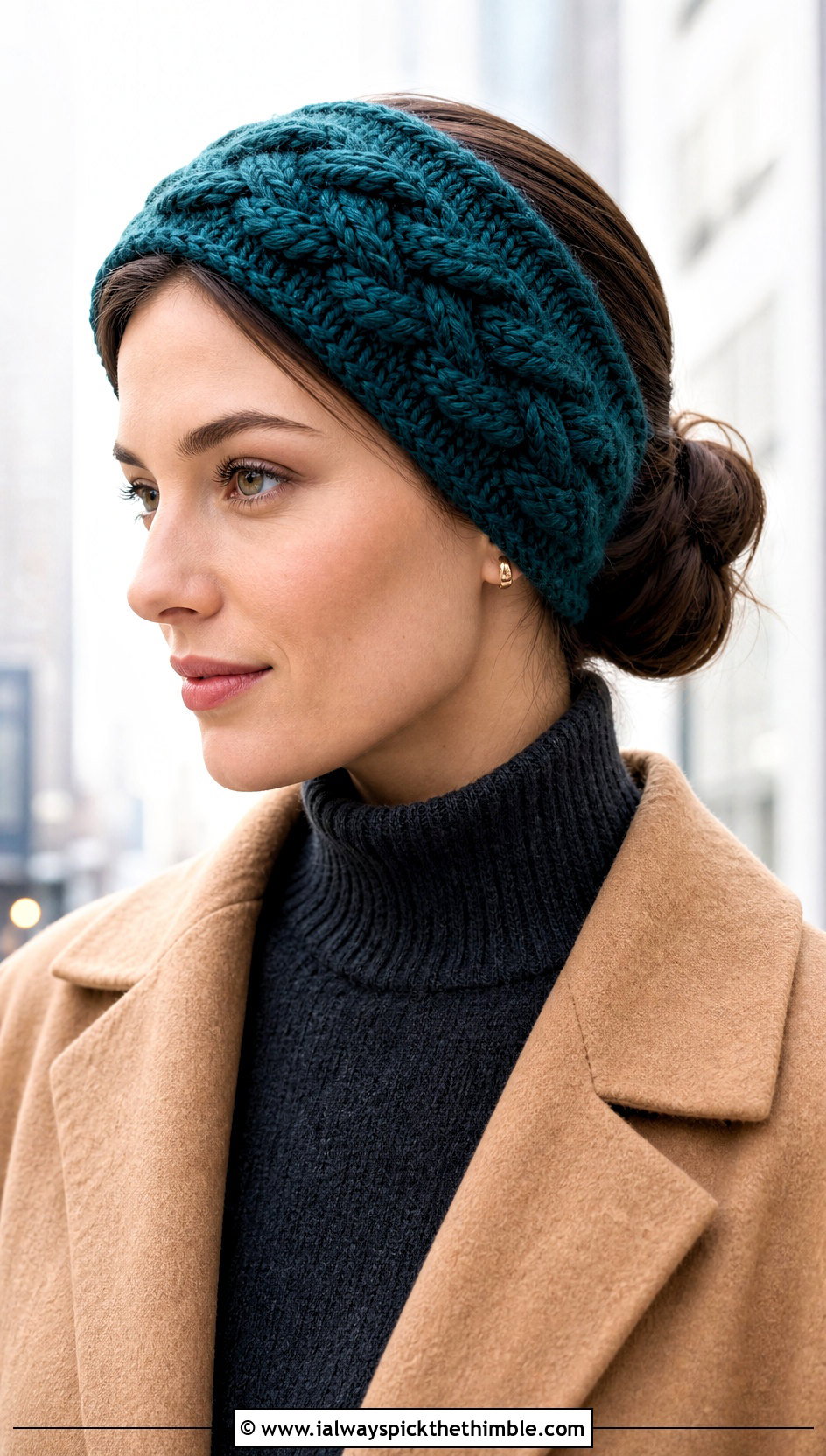 Cable Crochet Ear Warmer With Wool Coat - 25 crochet ear warmer outfit ideas