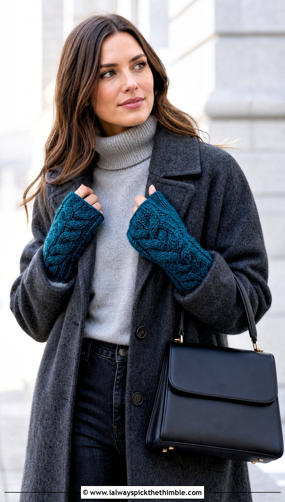 Cable Crochet Fingerless Gloves With Wool Coat - 25 easy crochet fingerless gloves outfit ideas