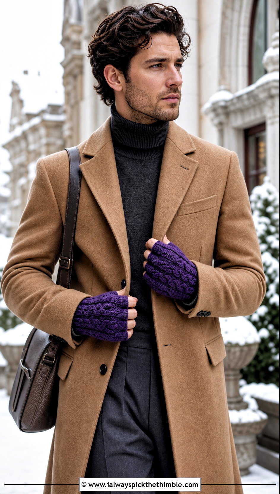 Cable Crochet Fingerless Gloves With Wool Coat - 20 Crochet Mens Fingerless Gloves outfit ideas