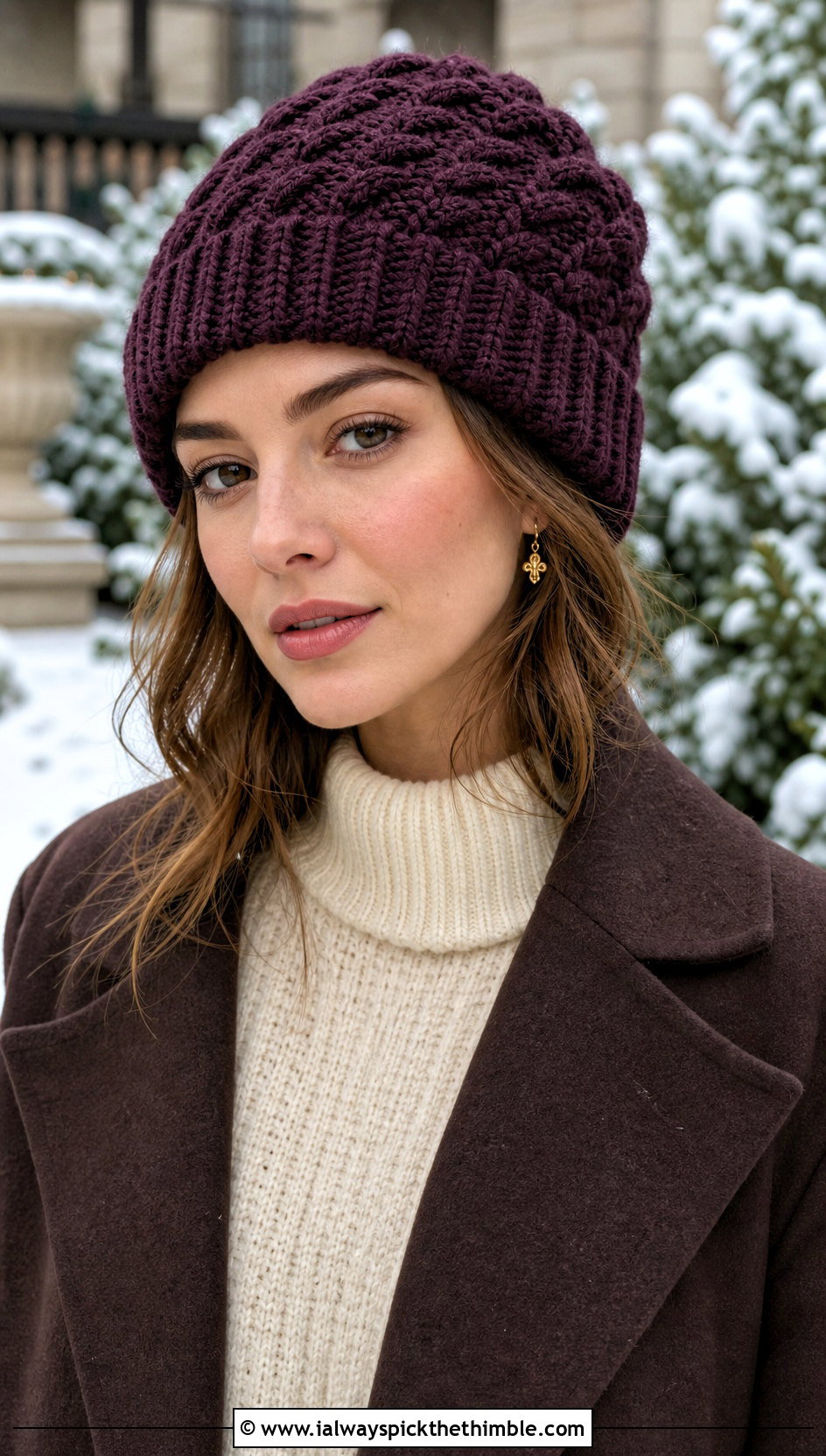 Cable Crochet Fisherman Beanie With Sweater Dress - 25 crochet fisherman beanie outfit ideas
