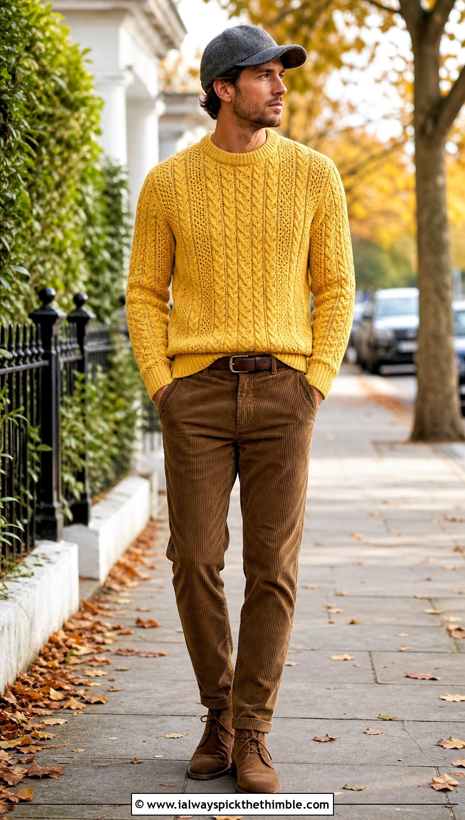 Cable Crochet Jumper With Corduroy Trousers - 20 mens crochet jumper outfit ideas