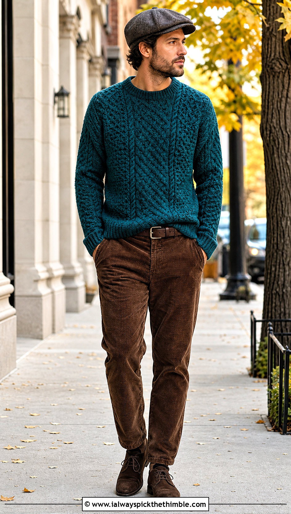Cable Crochet Mens Pullover With Corduroy Pants - 15 crochet mens pullover outfit ideas