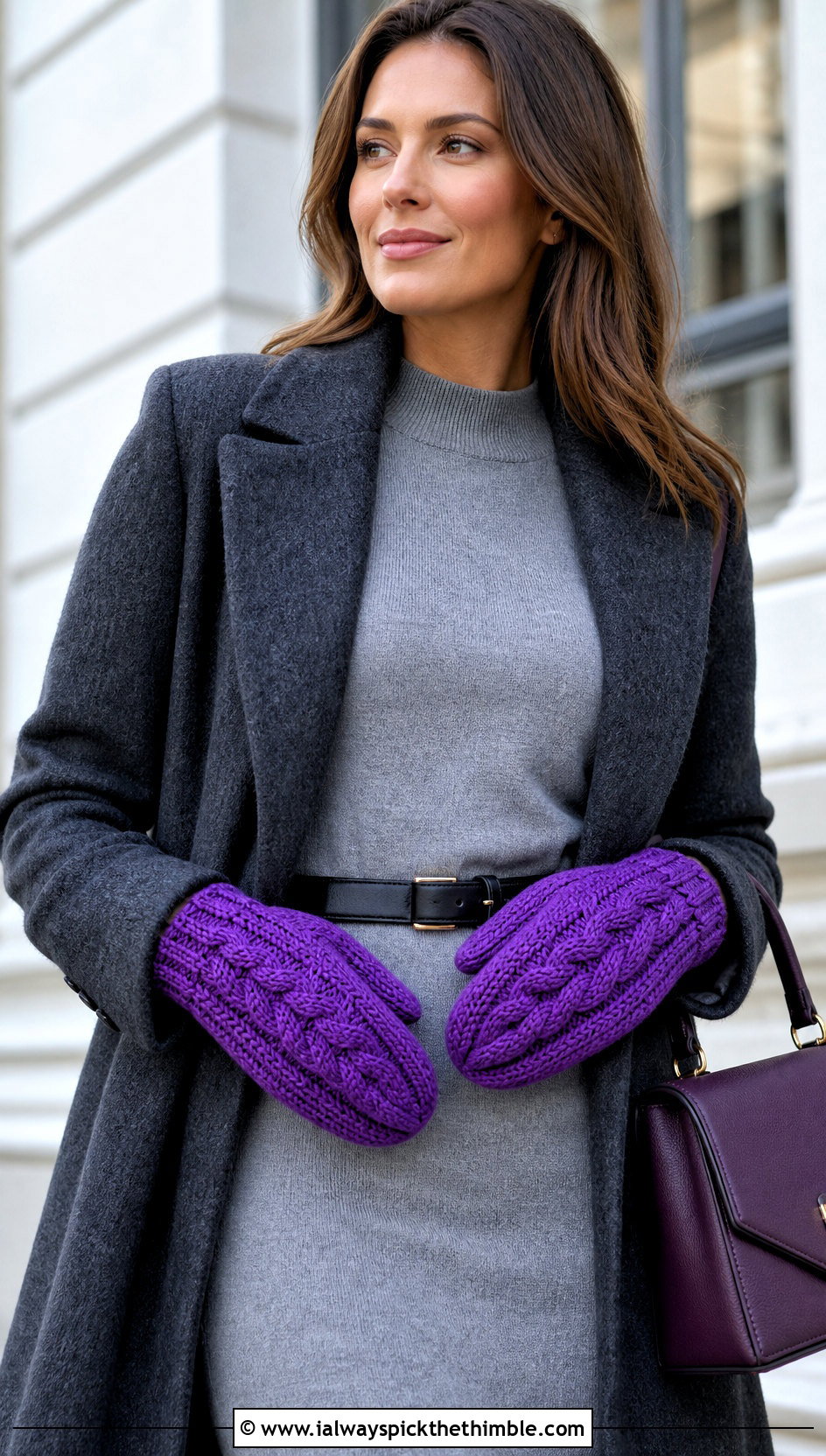Cable Crochet Mittens With Sweater Dress - 25 easy crochet mittens for beginners outfit ideas