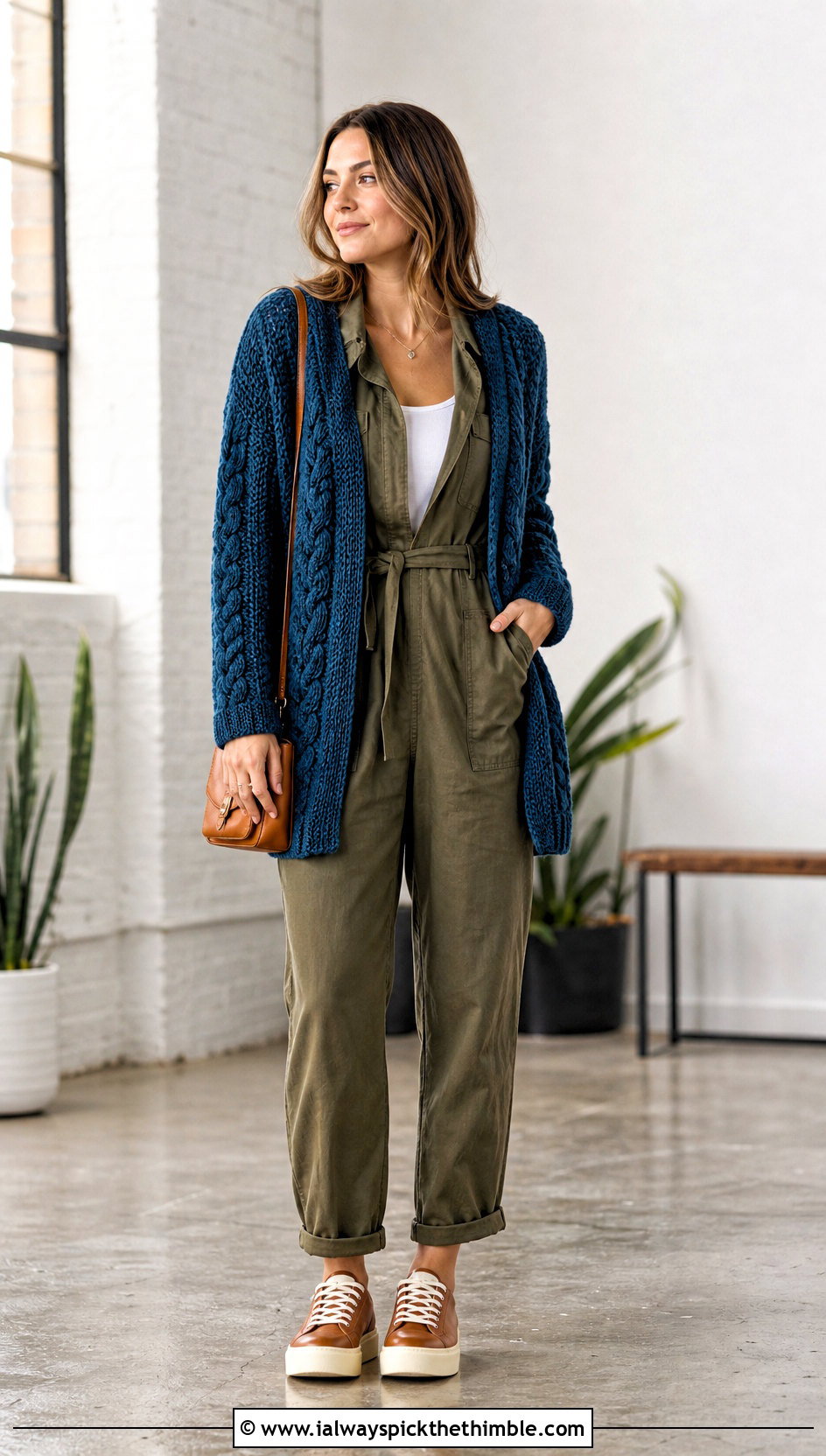 Cable Crochet Mohair Cardigan With Utility Jumpsuit - 25 crochet mohair cardigan outfit ideas