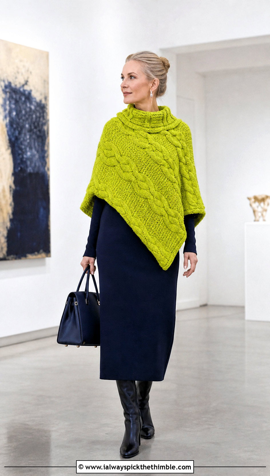 Cable Crochet Poncho With Column Dress - 20 Easy Simple Crochet Poncho outfit ideas