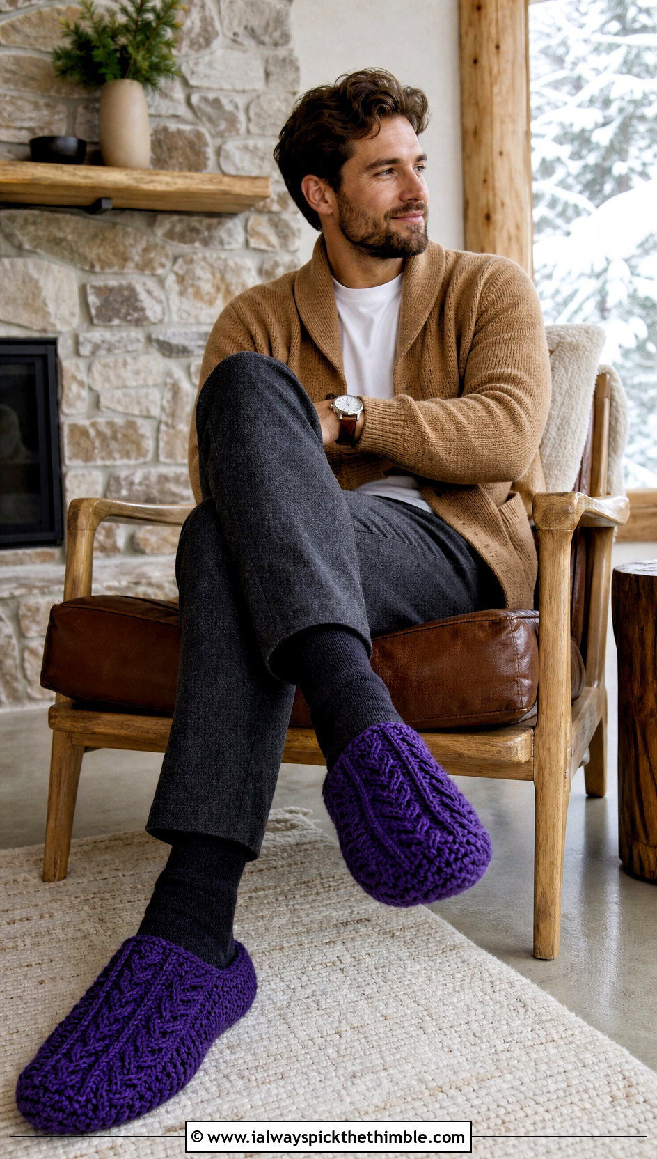 Cable Crochet Slippers With Shawl Collar Cardigan - 25 mens crochet slippers outfit ideas