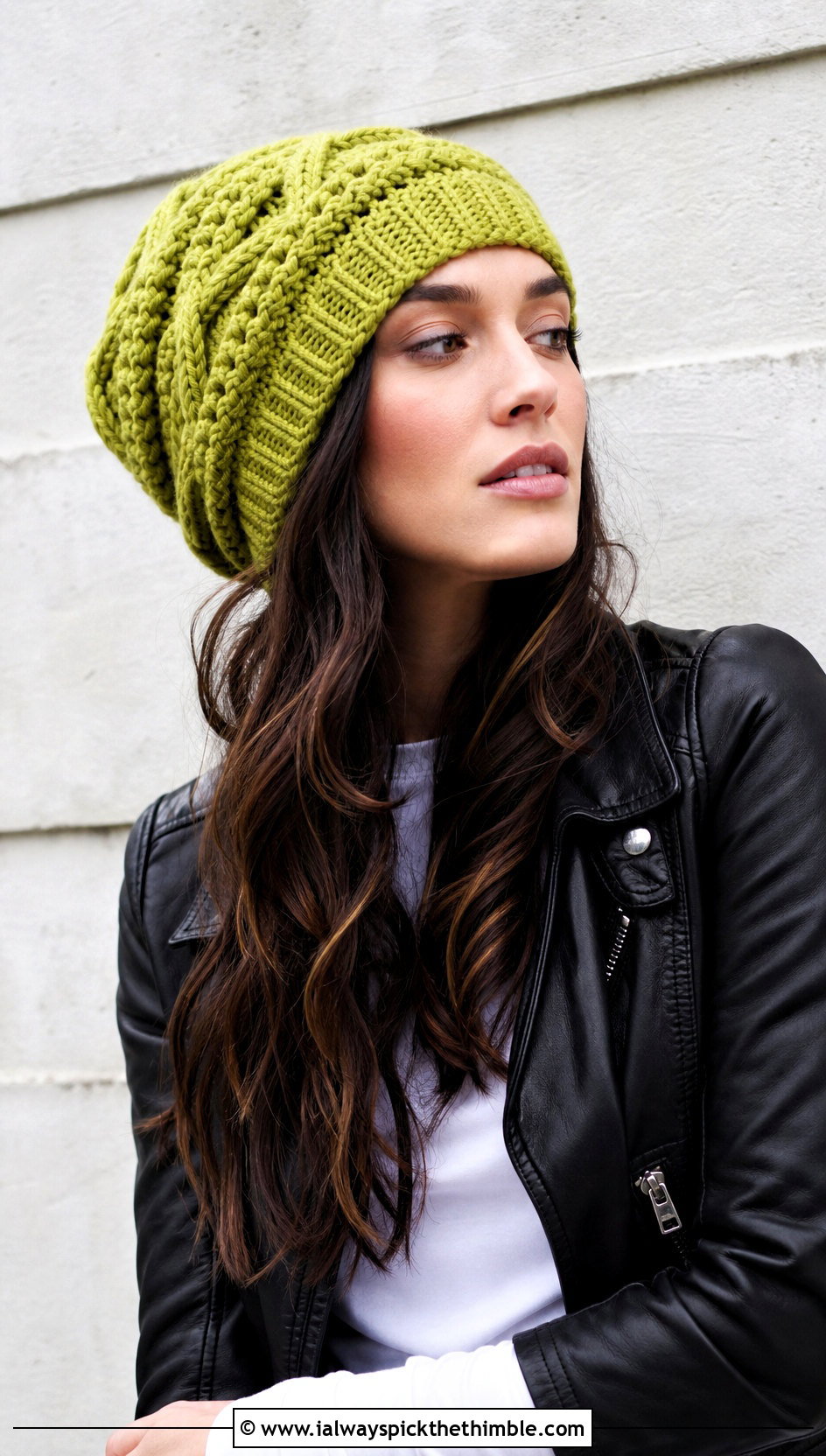 Cable Crochet Slouch Hat With Leather Jacket - 20 easy crochet slouch hat outfit ideas