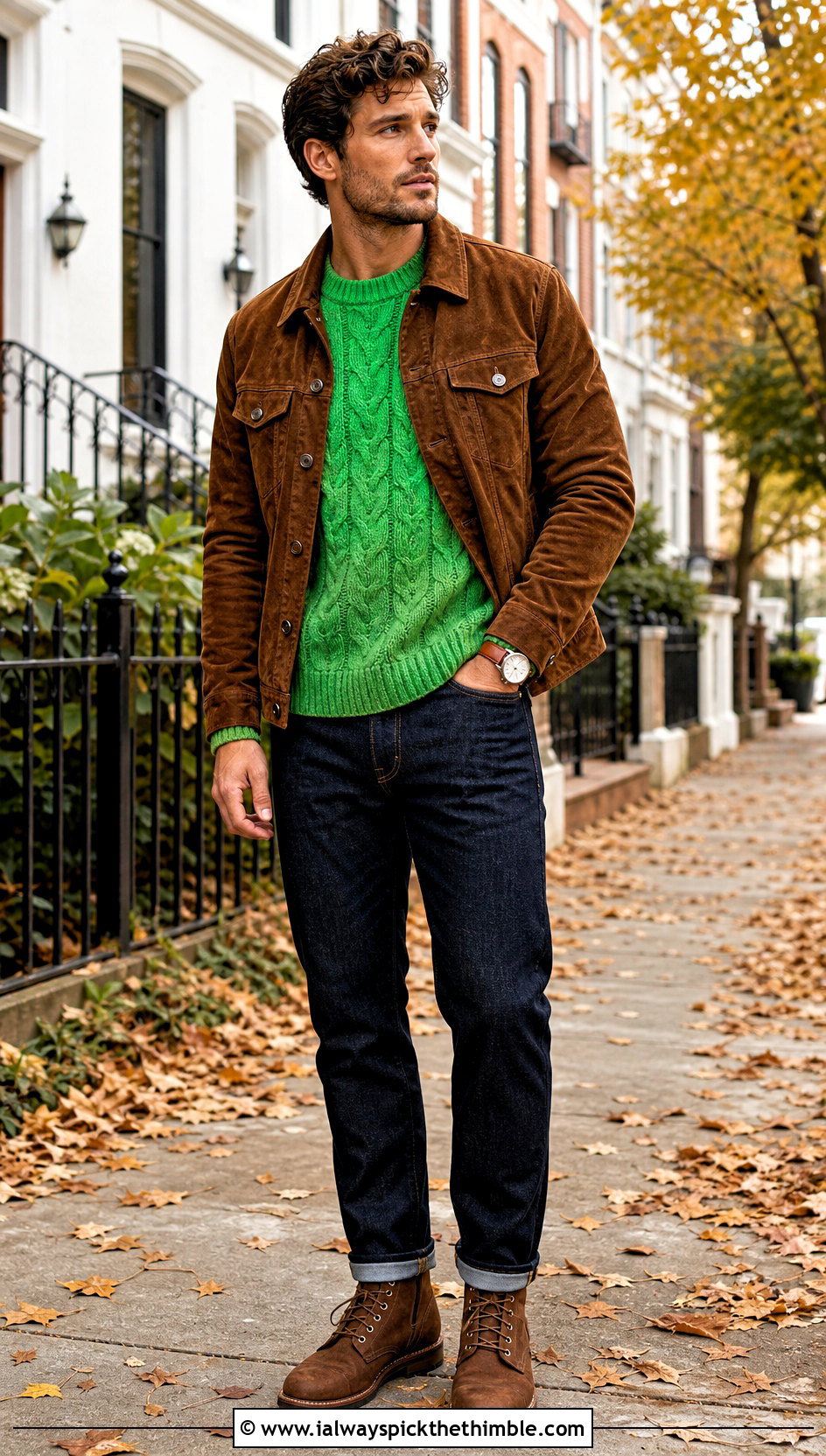 Cable Crochet Sweater With Dark Wash Denim - 20 Easy Crochet Mens Sweater outfit ideas