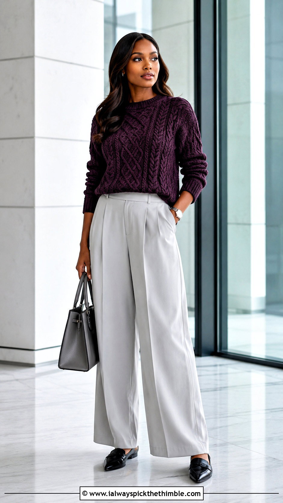 Cable Crochet Sweater With Pleated Trousers - 15 Anthropologie Crochet Sweater outfit ideas