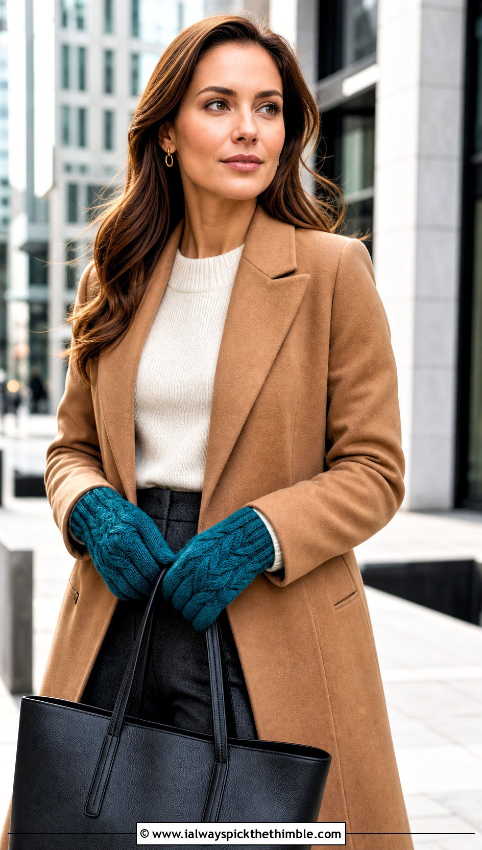 Cable Crochet Texting Gloves With Wool Coat - 15 Crochet Texting Gloves outfit ideas