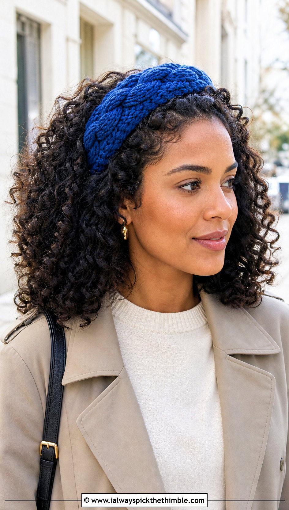 Cable Hair Tie Crochet Headband With Trench Coat And Loafers - 15 crochet headband using hair tie outfit ideas