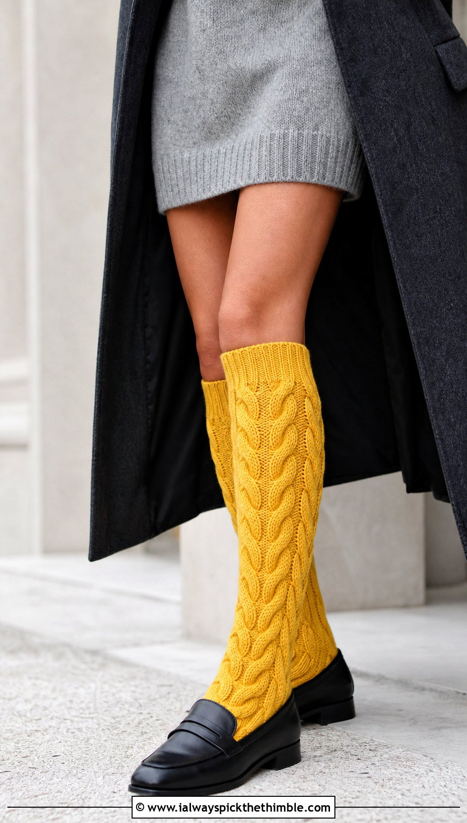 Cable Knee High Crochet Wool Socks With Sweater Dress - 20 Crochet Wool Socks outfit ideas