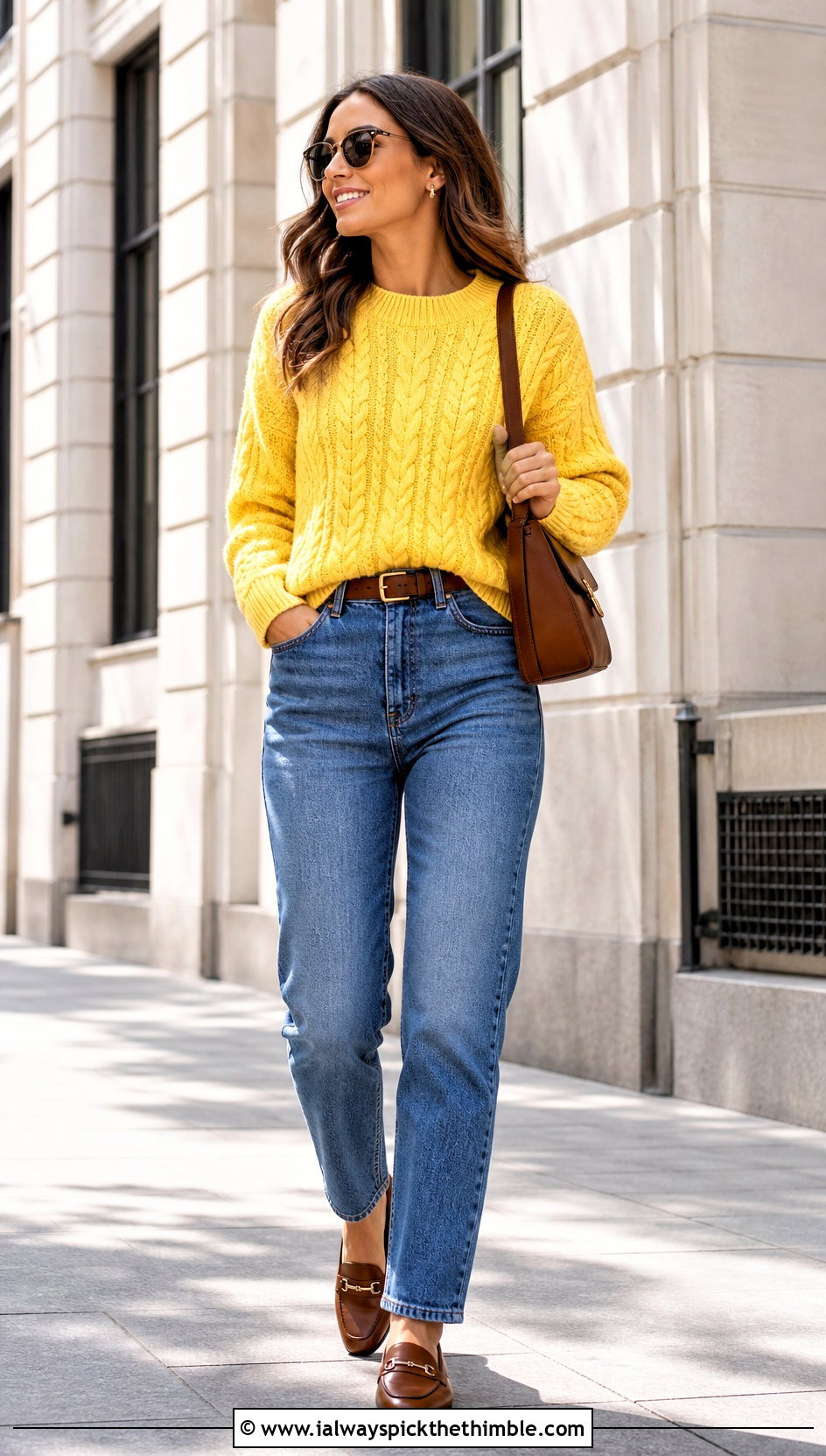 Cable Knit Crewneck Sweater With Straight Leg Jeans - 20 Knit And Crochet Sweater outfit ideas