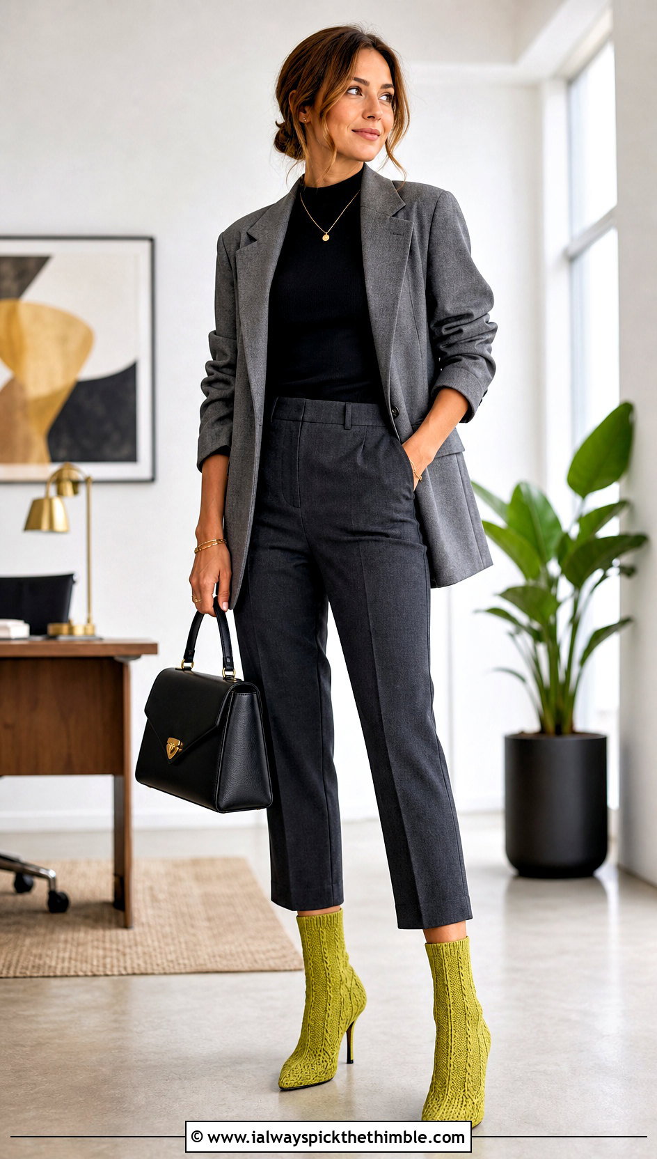Cable Knit Crochet Boots With Tailored Trousers And Blazer - 15 ugg style crochet boots outfit ideas