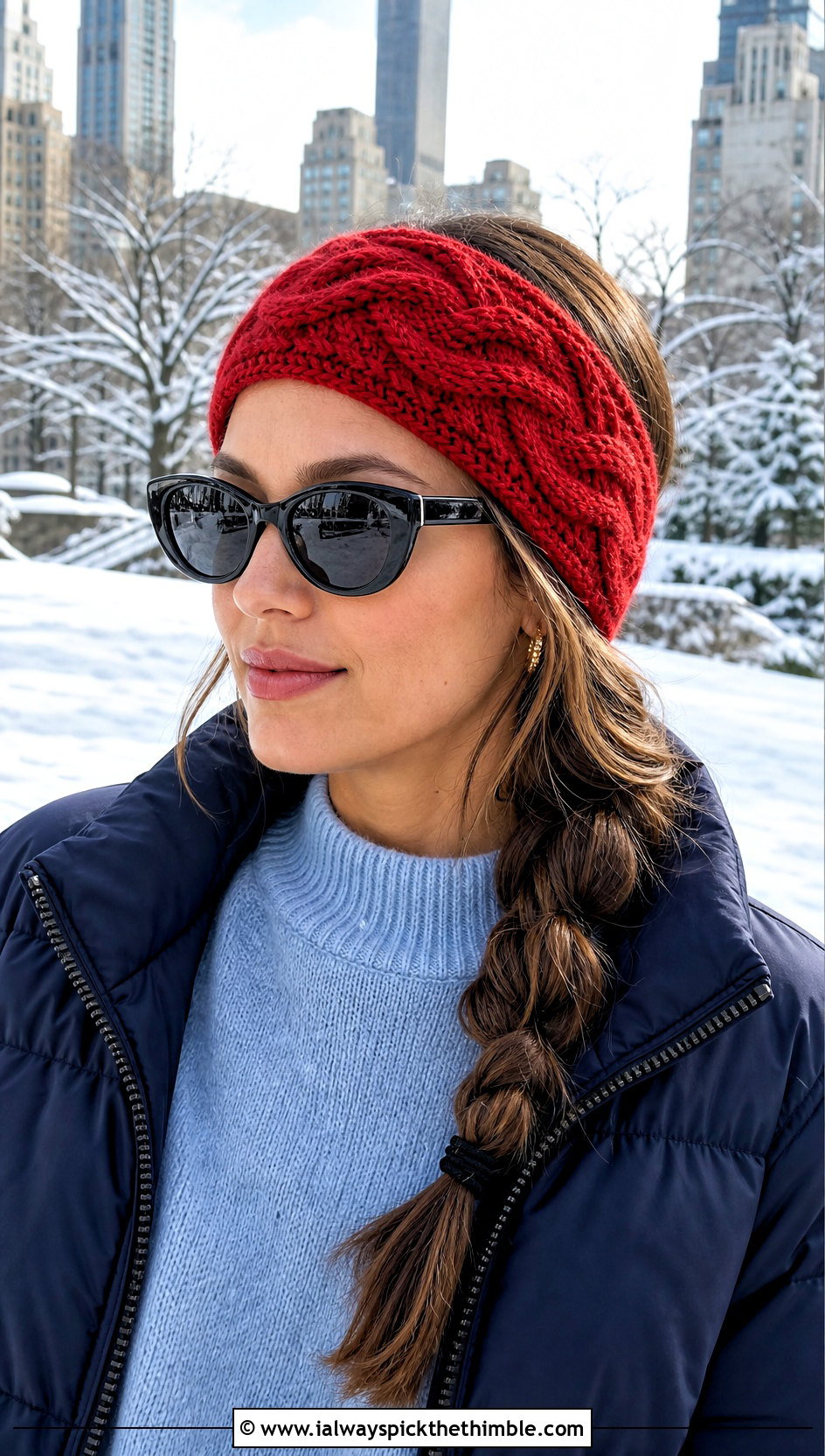 Cable Knit Headband With Puffer Jacket - 15 knit or crochet headbands outfit ideas