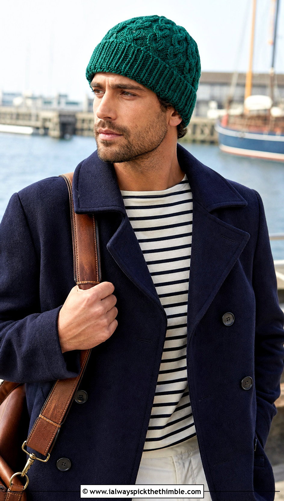 Cable Look Crochet Beanie With Peacoat - 25 mens crochet beanie outfit ideas