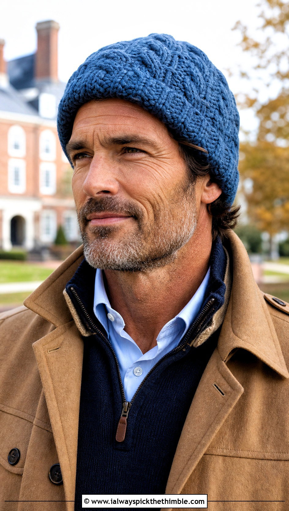 Cable Look Crochet Beanie With Quarter Zip Sweater - 25 crochet beanie for men outfit ideas