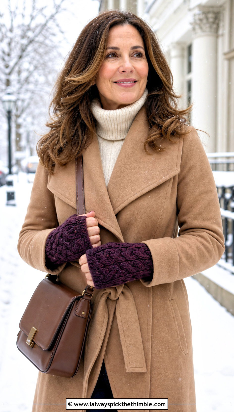 Cable Look Crochet Fingerless Gloves With Wool Coat - 20 Simple Crochet Fingerless Gloves outfit ideas