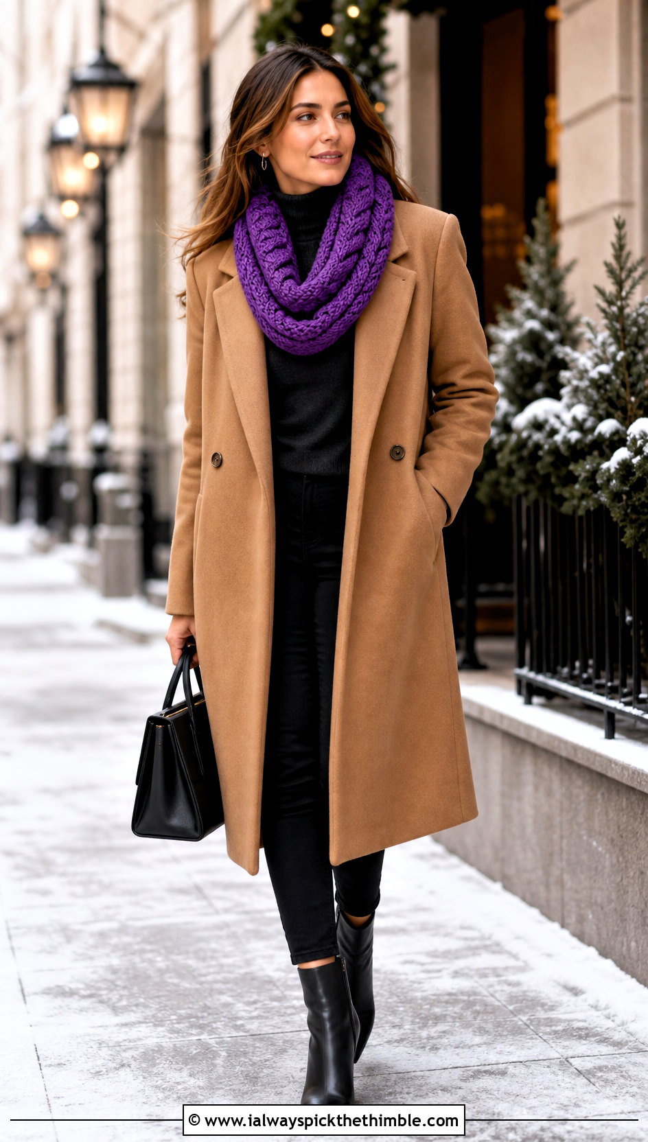 Cable Look Crochet Infinity Scarf With Wool Coat - 20 crochet infinity scarves outfit ideas