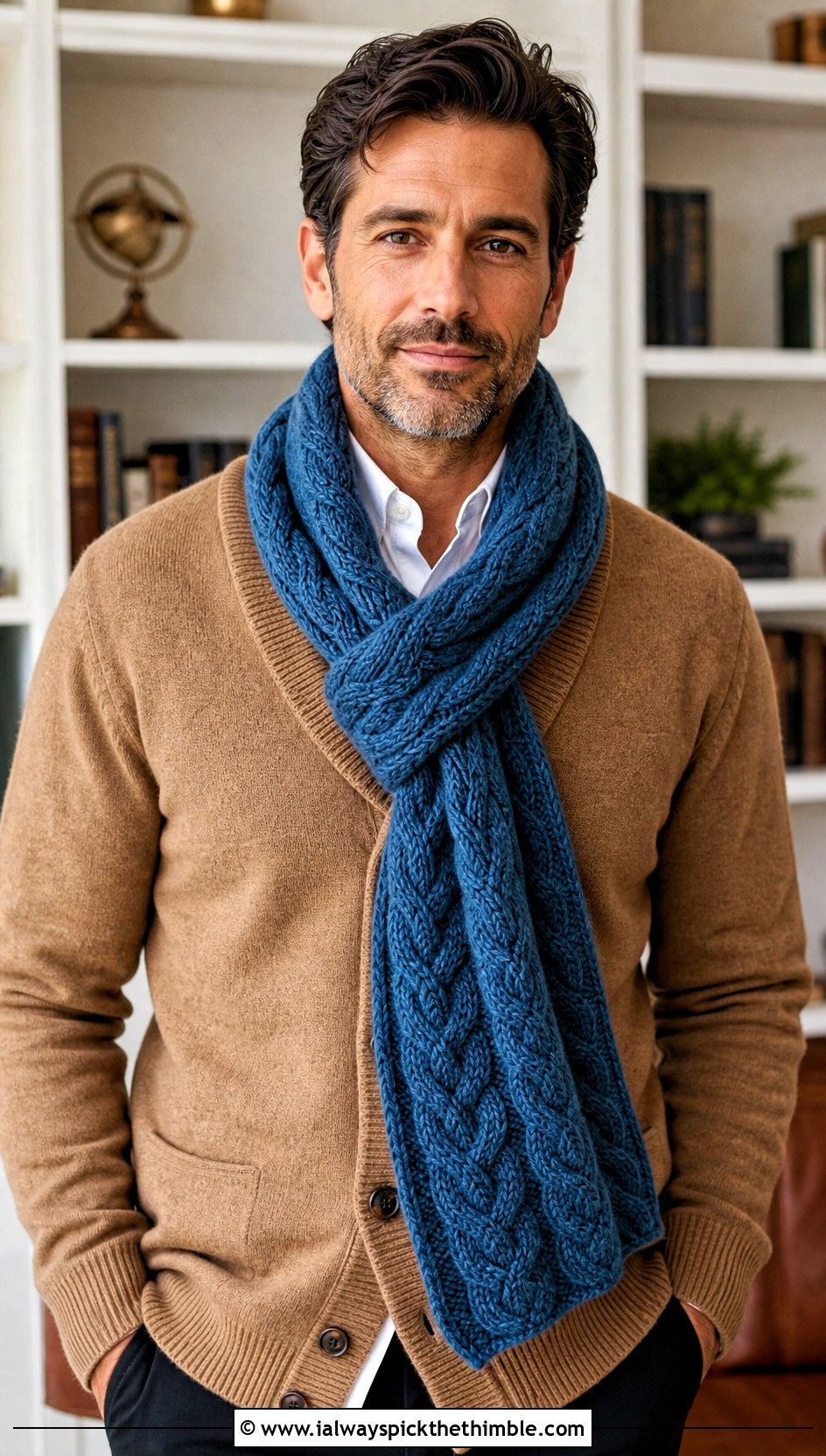 Cable Look Crochet Scarf With Cardigan - 20 easy crochet scarf men outfit ideas