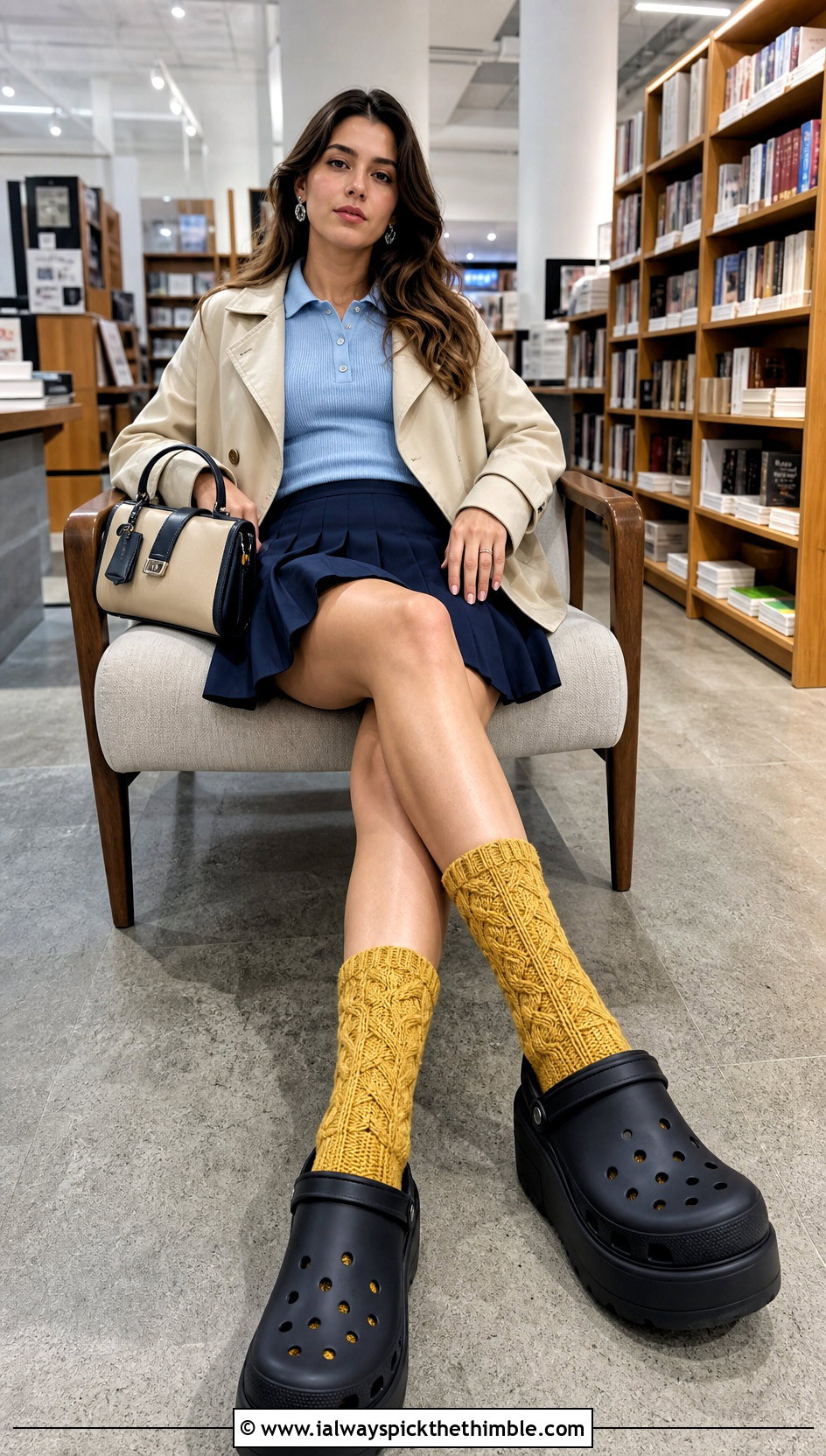 Cable Look Crochet Socks With Pleated Skort - 20 croc crochet socks outfit ideas
