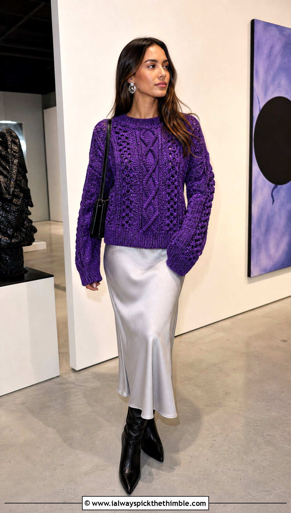 Cable Look Crochet Sweater With Slip Skirt - 25 fall crochet sweater outfit ideas