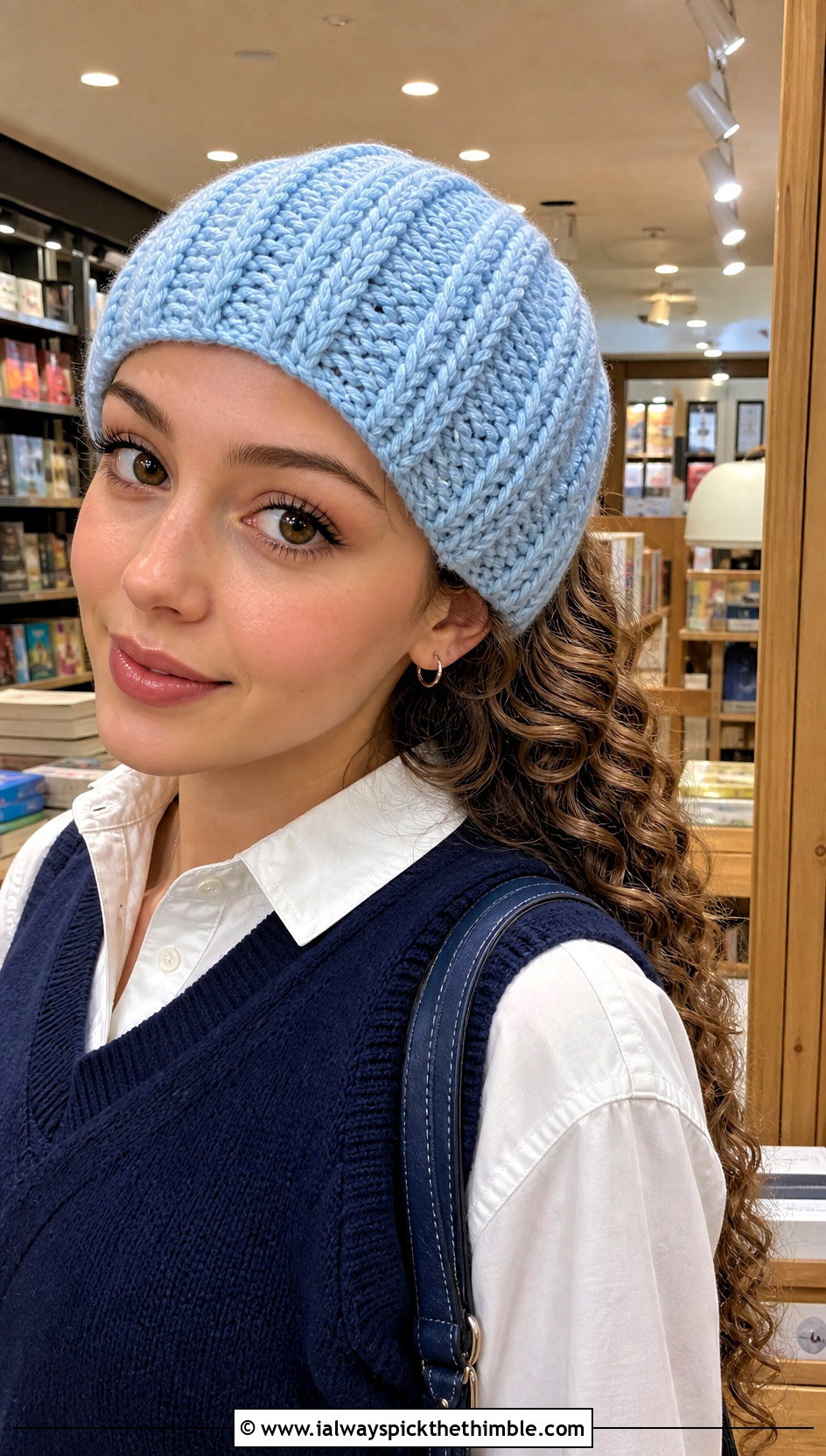Cable Look Crochet Tube Hat With Sweater Vest - 20 Crochet Tube Hat outfit ideas