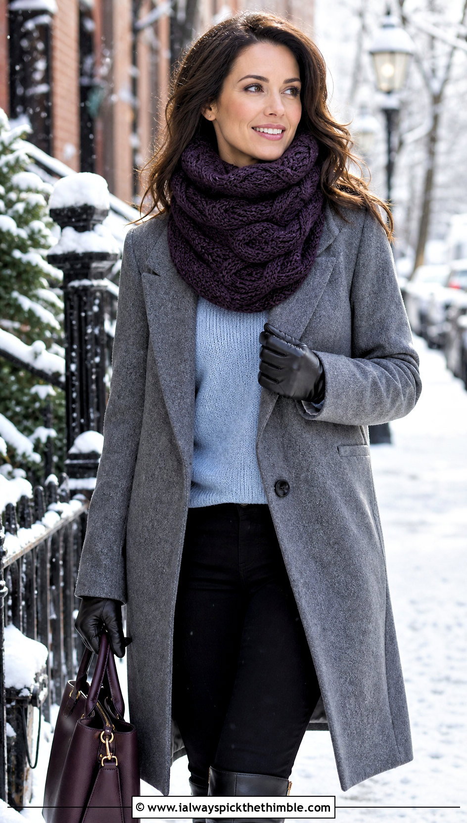 Cable Look Crochet Tube Scarf With Wool Coat - 20 Crochet Tube Scarf outfit ideas