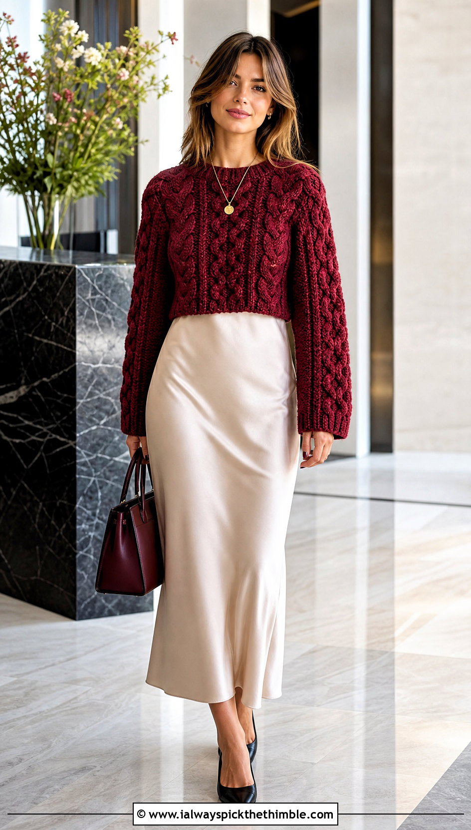 Cable Look Cropped Crochet Sweater With Slip Skirt - 25 crop crochet sweater outfit ideas