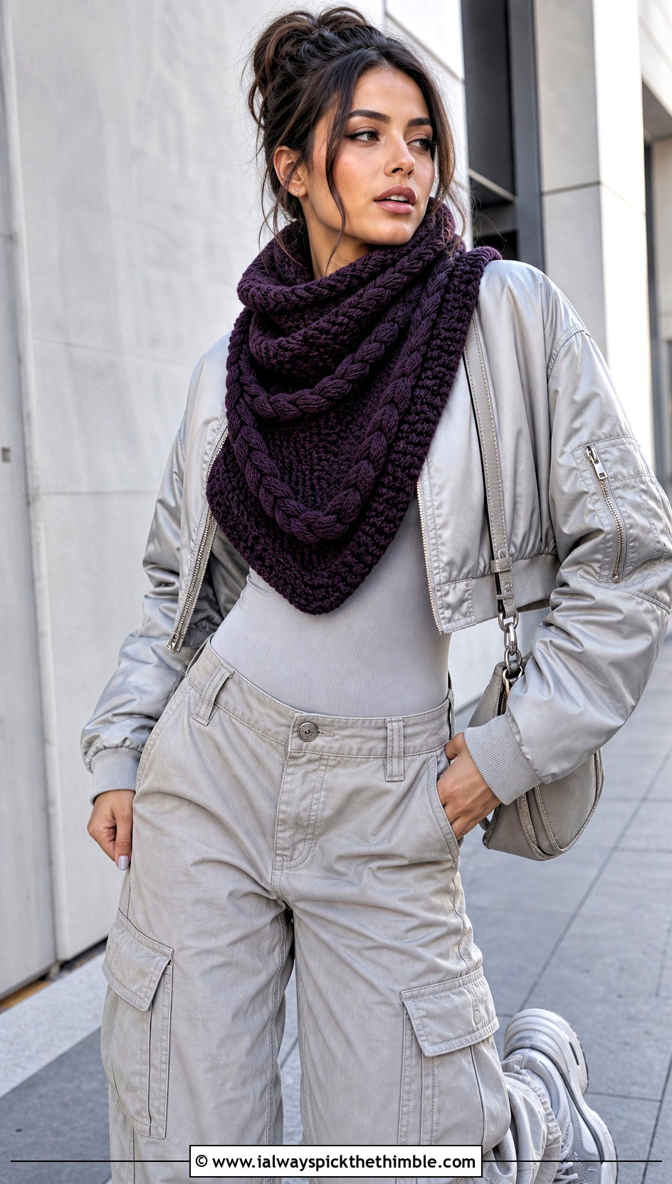 Cable Look Double Length Crochet Cowl With Cargo Pants - 15 Double Length Crochet Cowl outfit ideas