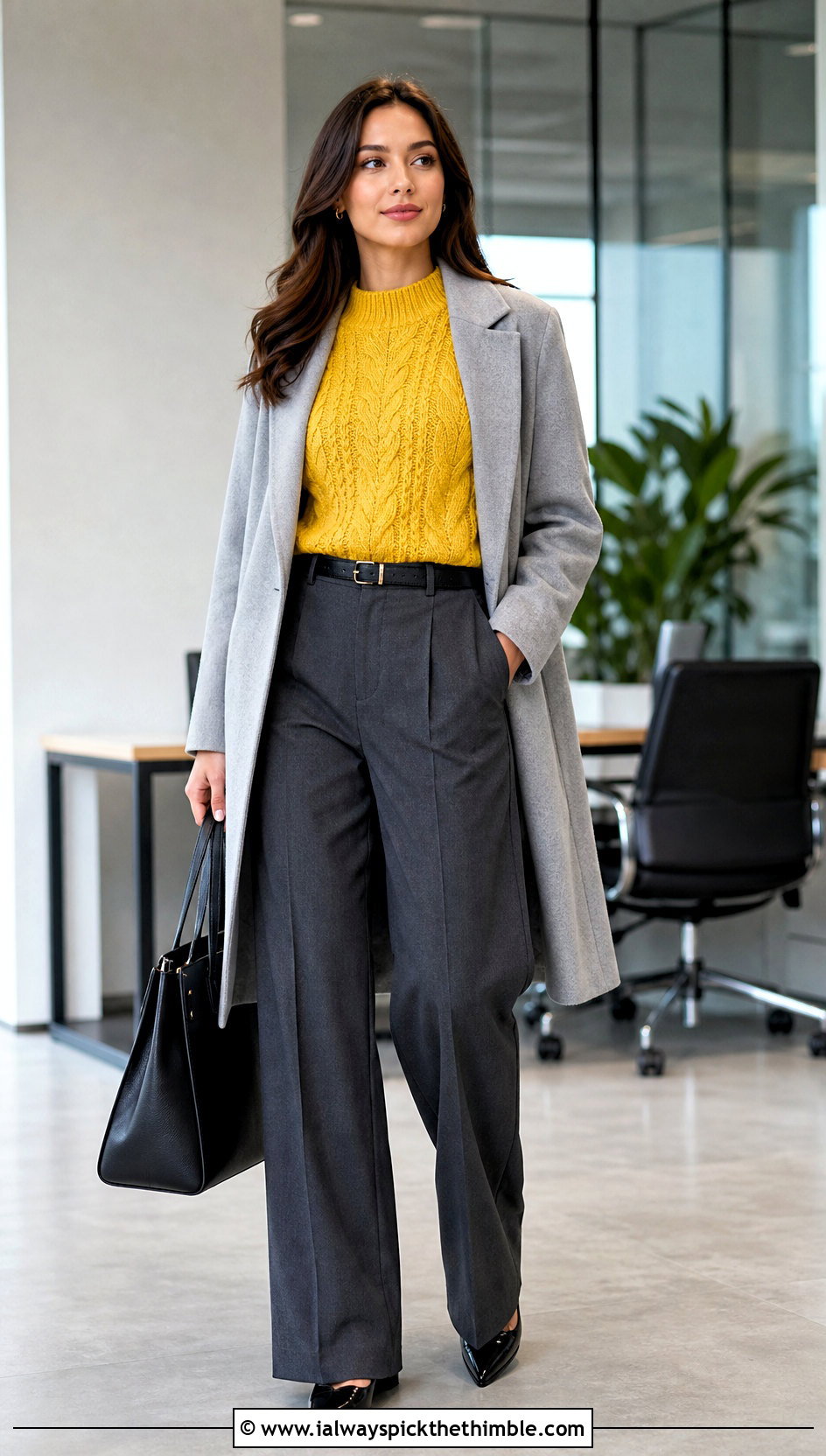 Cable Look Mock Knit Crochet Sweater With Wide Leg Trousers - 15 Mock Knit Crochet Sweater outfit ideas