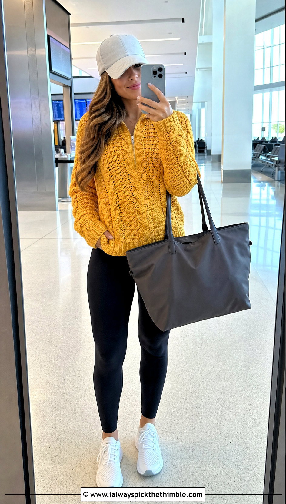Cable Quarter Zip Crochet Sweater With Leggings - 20 knit look crochet sweater outfit ideas