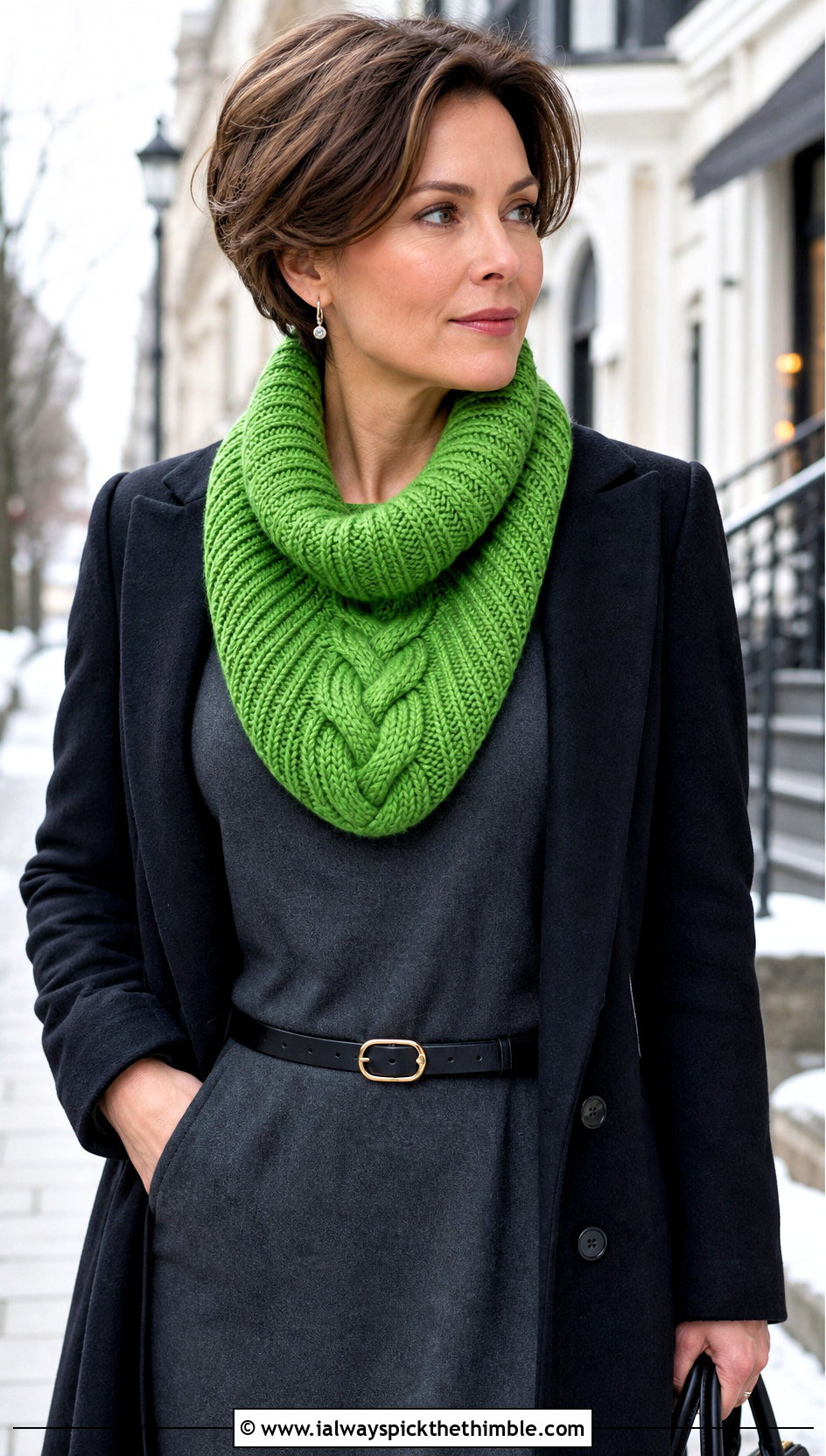 Cable Ribbed Cowl With Sweater Dress - 20 Crochet Ribbed Cowl outfit ideas