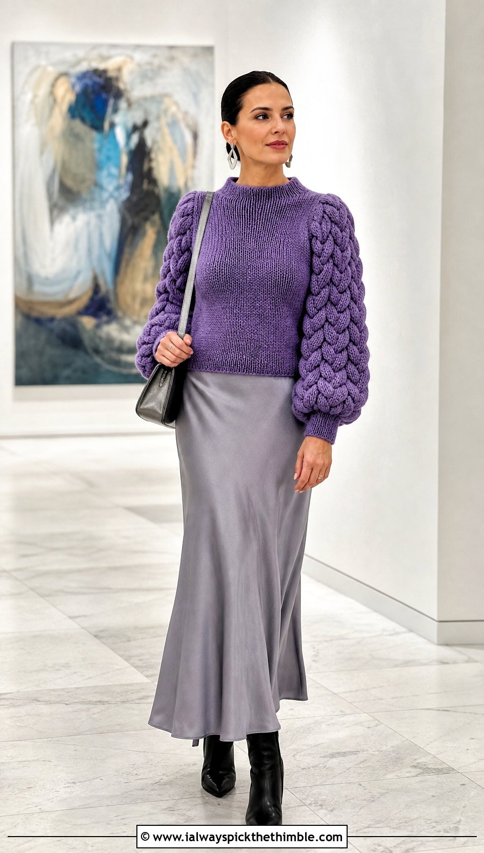 Cable Sleeve Crochet Sweater With Bias Cut Maxi Skirt - 25 crochet cable sweater outfit ideas