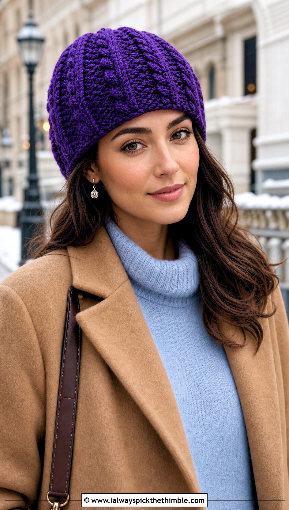 Cable Stitch Beanie With Wool Coat And Tailored Trousers - 15 Crochet Woolly Hat outfit ideas