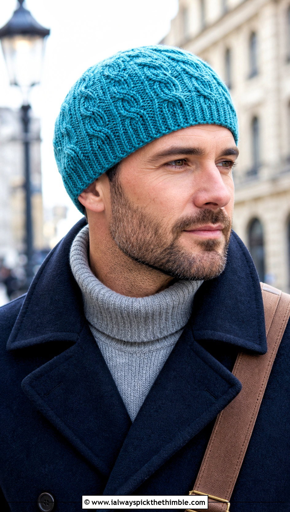 Cable Stitch Chemo Cap With Peacoat - 20 Crochet Chemo Caps For Men outfit ideas