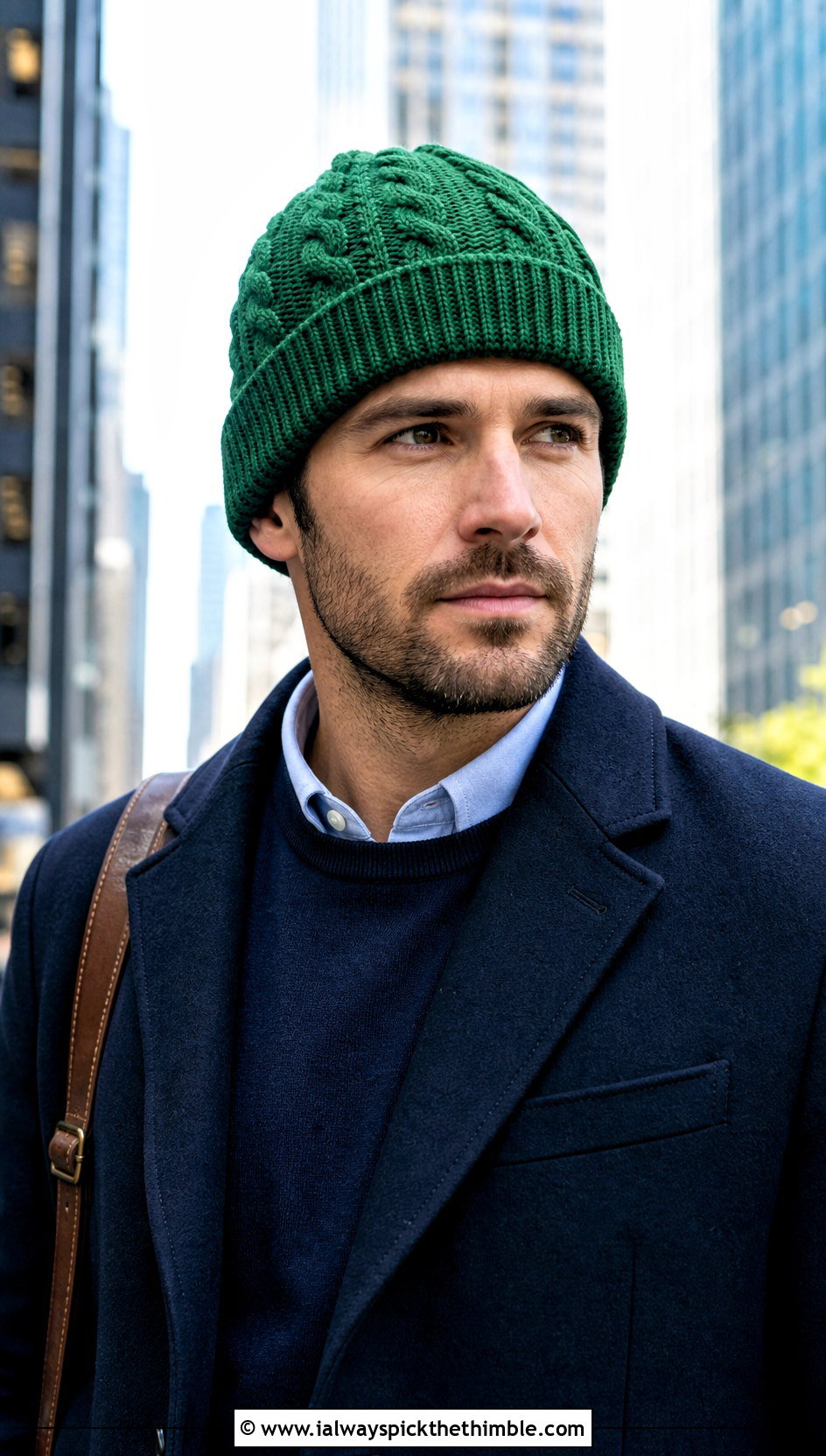 Cable Stitch Crochet Beanie With Business Casual Outfit - 20 Easy Mens Crochet Beanie outfit ideas