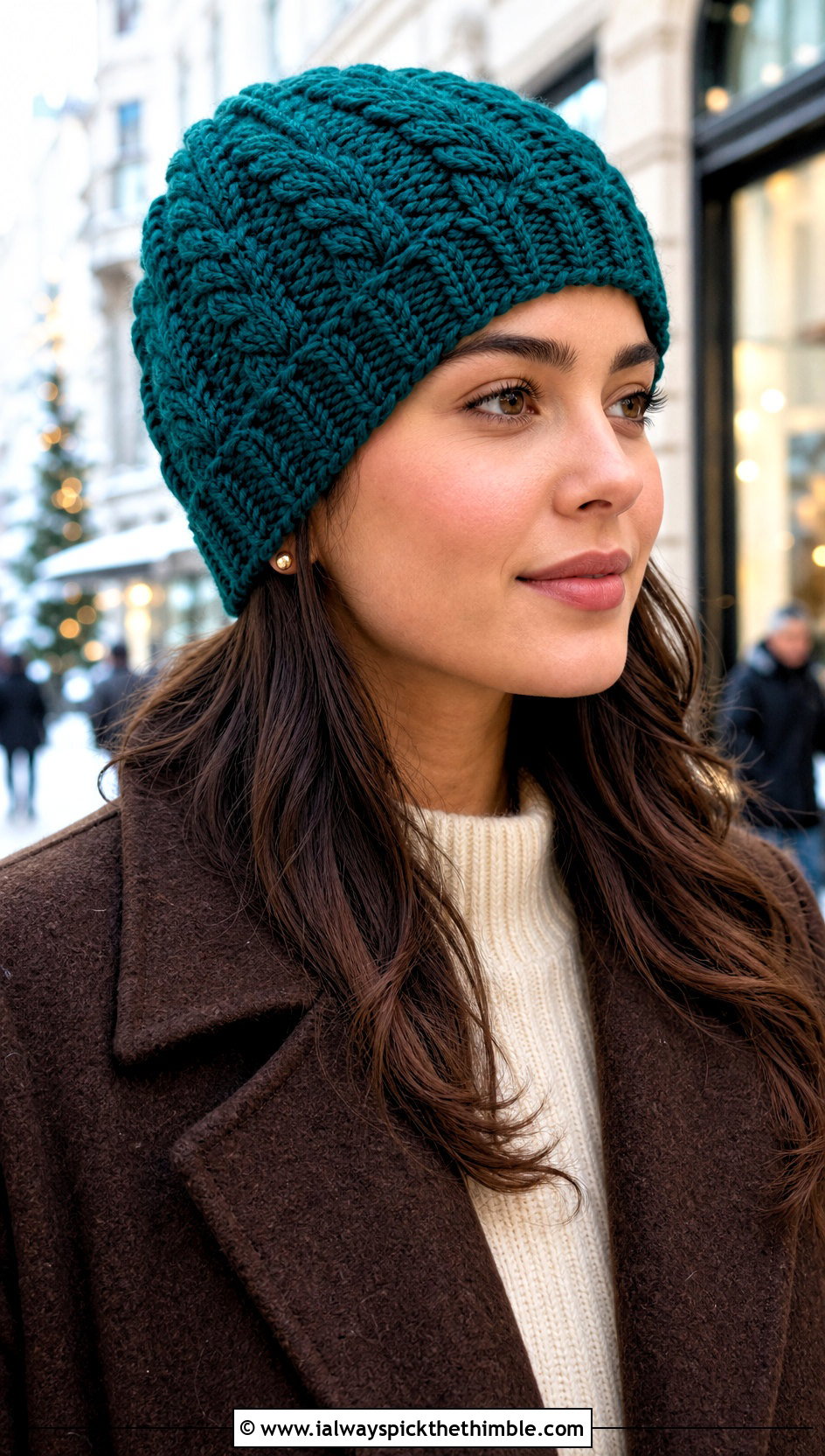 Cable Stitch Crochet Beanie With Sweater Dress And Tall Boots - 20 Warm Crochet Hat outfit ideas