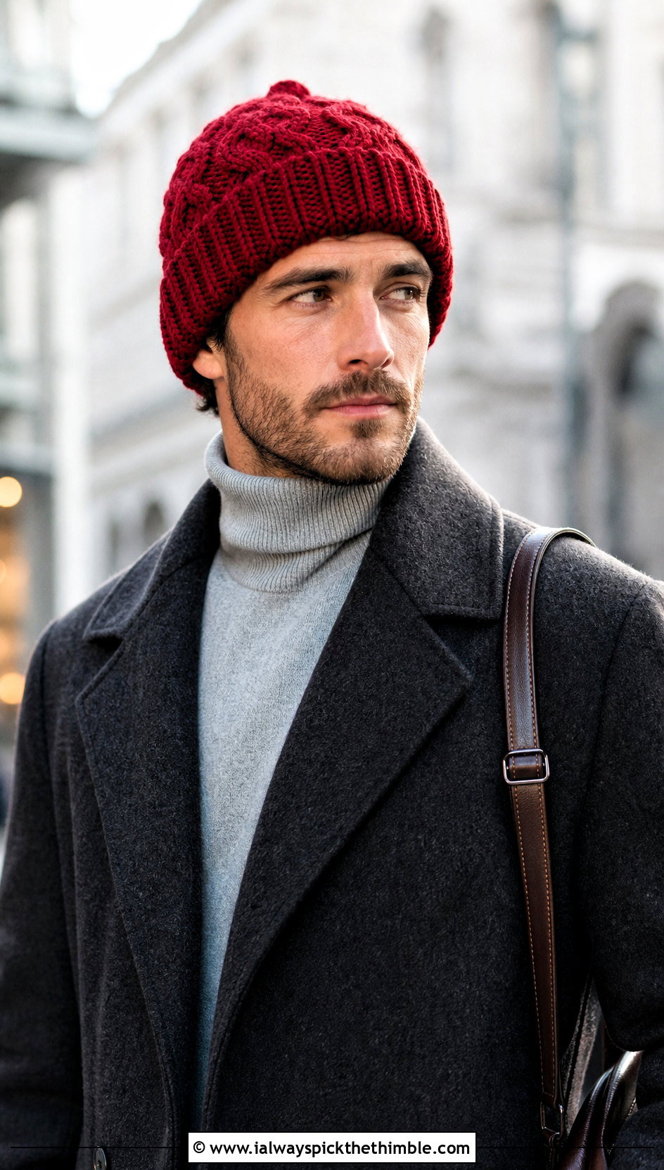 Cable Stitch Crochet Beanie With Wool Overcoat - 25 men's crochet hat outfit ideas