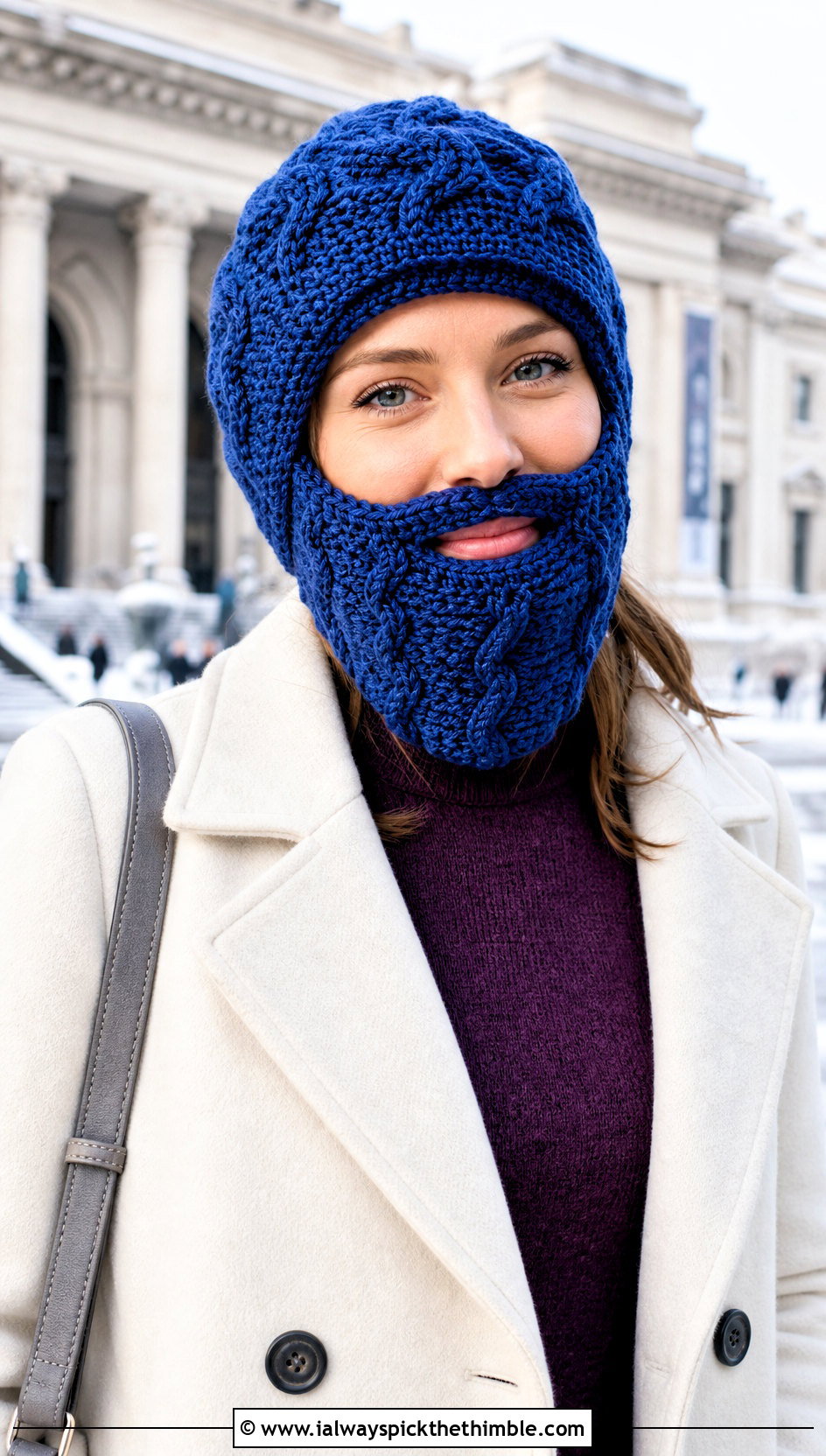 Cable Stitch Crochet Beard Hat With Peacoat - 15 Crochet Hat With Beard outfit ideas