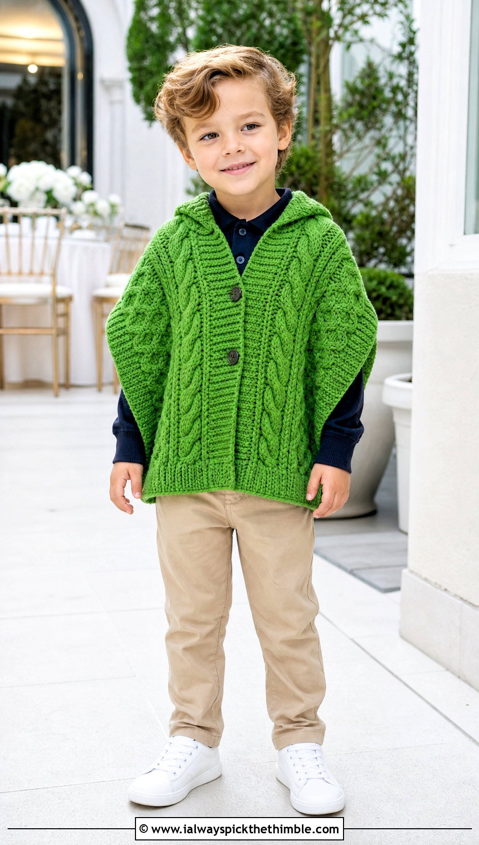 Cable Stitch Crochet Carseat Poncho With Polo Sweater And Chinos - 20 Crochet Carseat Poncho outfit ideas